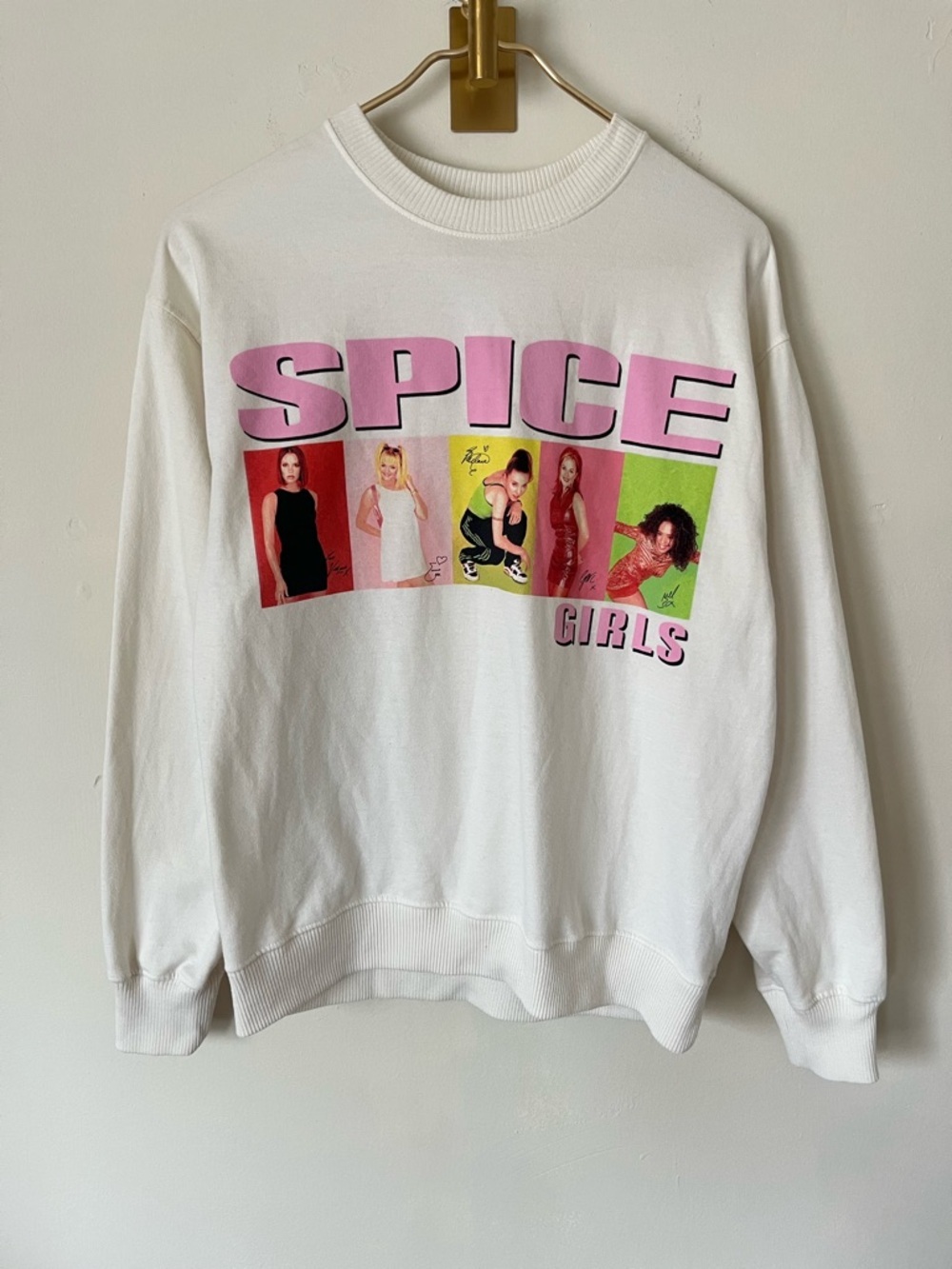 Hollister Cream & Pink retro 90s Graphic Spice Crewneck size XXS Oversize - Picture 3 of 14